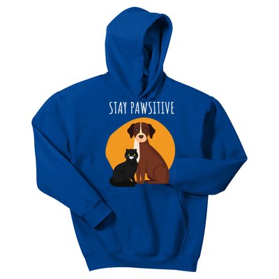 Stay Pawsitive Funny Cats And Dogs Gift Kids Hoodie