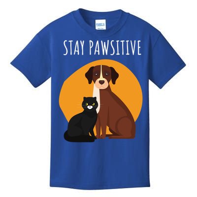 Stay Pawsitive Funny Cats And Dogs Gift Kids T-Shirt