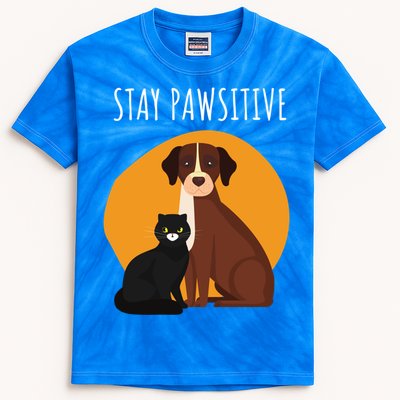 Stay Pawsitive Funny Cats And Dogs Gift Kids Tie-Dye T-Shirt