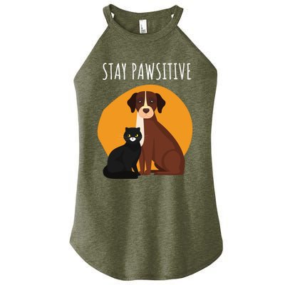 Stay Pawsitive Funny Cats And Dogs Gift Women’s Perfect Tri Rocker Tank