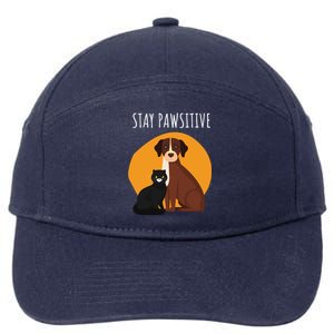 Stay Pawsitive Funny Cats And Dogs Gift 7-Panel Snapback Hat