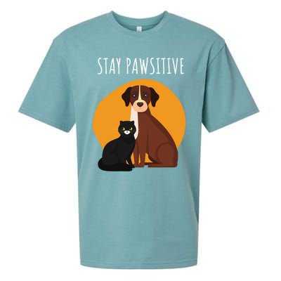 Stay Pawsitive Funny Cats And Dogs Gift Sueded Cloud Jersey T-Shirt