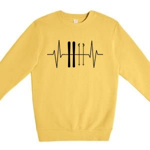 Ski Poles For Skiing Heartbeat Skier Skiing Gift Premium Crewneck Sweatshirt