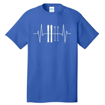 Ski Poles For Skiing Heartbeat Skier Skiing Gift Tall T-Shirt