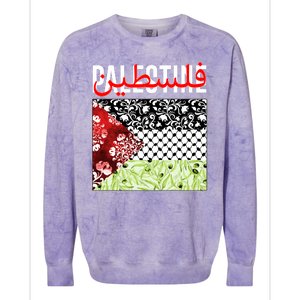 Support Palestine Flag Traditional Keffiyeh Floral Patterns Colorblast Crewneck Sweatshirt