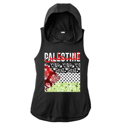 Support Palestine Flag Traditional Keffiyeh Floral Patterns Ladies PosiCharge Tri-Blend Wicking Draft Hoodie Tank