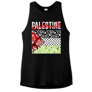 Support Palestine Flag Traditional Keffiyeh Floral Patterns Ladies PosiCharge Tri-Blend Wicking Tank