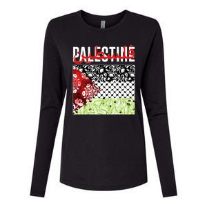 Support Palestine Flag Traditional Keffiyeh Floral Patterns Womens Cotton Relaxed Long Sleeve T-Shirt