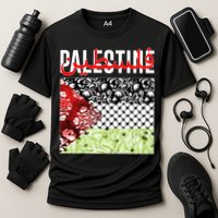 Support Palestine Flag Traditional Keffiyeh Floral Patterns Performance Shirt