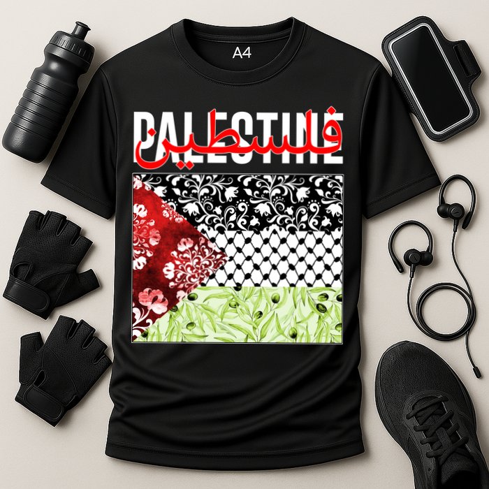 Support Palestine Flag Traditional Keffiyeh Floral Patterns Performance Shirt