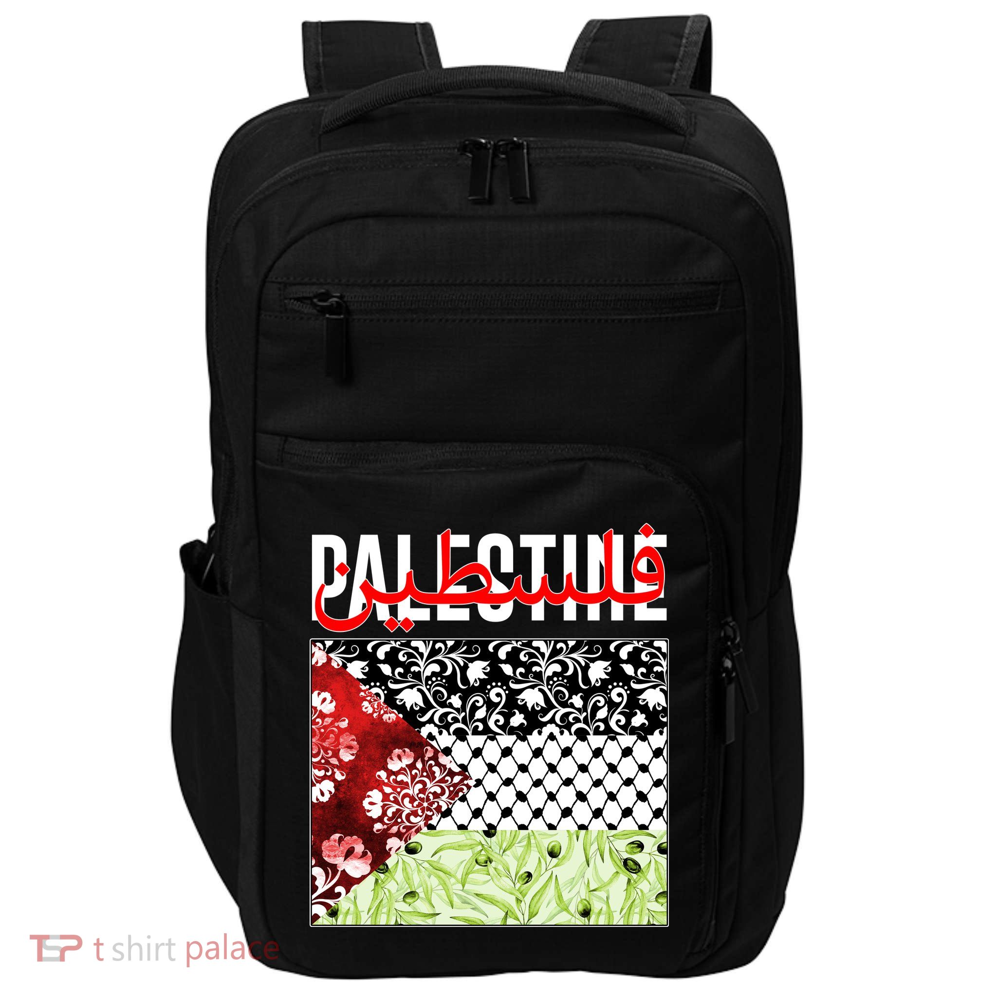 Support Palestine Flag Traditional Keffiyeh Floral Patterns Impact Tech Backpack