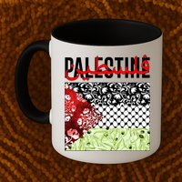 Support Palestine Flag Traditional Keffiyeh Floral Patterns Mug