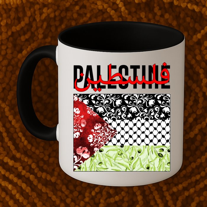 Support Palestine Flag Traditional Keffiyeh Floral Patterns Mug