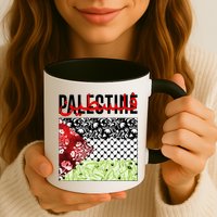 Support Palestine Flag Traditional Keffiyeh Floral Patterns Mug