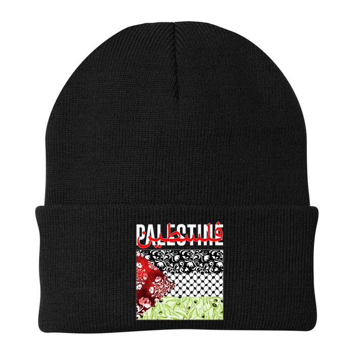 Support Palestine Flag Traditional Keffiyeh Floral Patterns Beanie