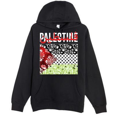 Support Palestine Flag Traditional Keffiyeh Floral Patterns Premium Pullover Hoodie