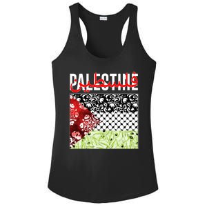 Support Palestine Flag Traditional Keffiyeh Floral Patterns Ladies PosiCharge Competitor Racerback Tank