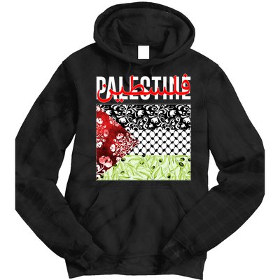 Support Palestine Flag Traditional Keffiyeh Floral Patterns Tie Dye Hoodie