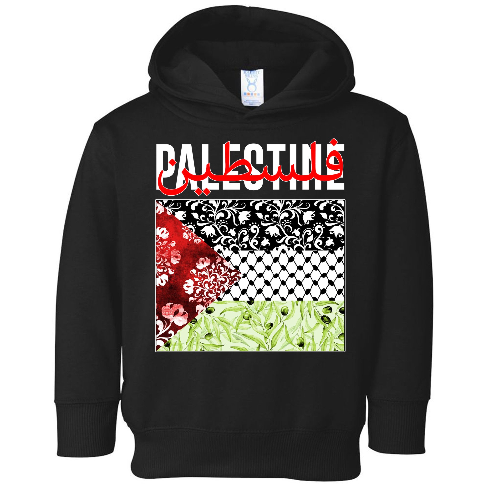 Support Palestine Flag Traditional Keffiyeh Floral Patterns Toddler Hoodie