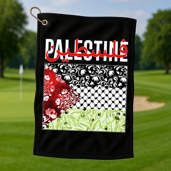 Support Palestine Flag Traditional Keffiyeh Floral Patterns Golf Towel