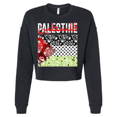 Support Palestine Flag Traditional Keffiyeh Floral Patterns Cropped Pullover Crew