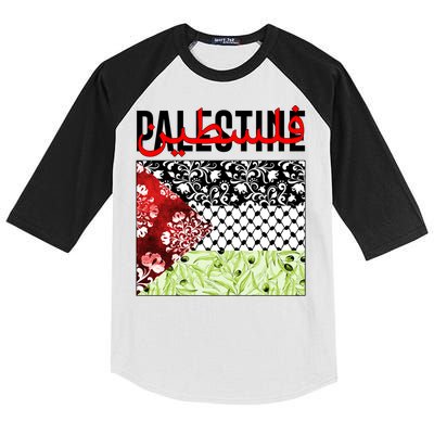 Support Palestine Flag Traditional Keffiyeh Floral Patterns Kids Colorblock Raglan Jersey