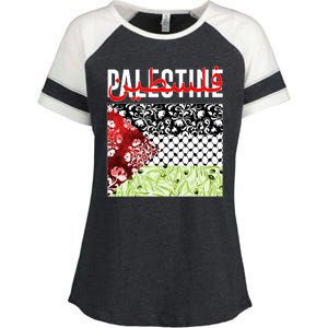 Support Palestine Flag Traditional Keffiyeh Floral Patterns Enza Ladies Jersey Colorblock Tee