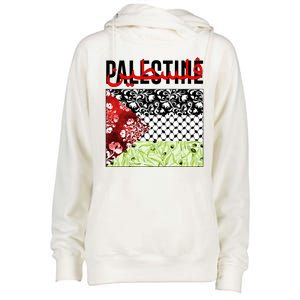 Support Palestine Flag Traditional Keffiyeh Floral Patterns Womens Funnel Neck Pullover Hood