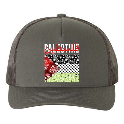 Support Palestine Flag Traditional Keffiyeh Floral Patterns Yupoong Adult 5-Panel Trucker Hat