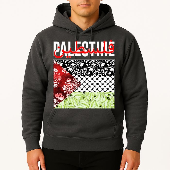 Support Palestine Flag Traditional Keffiyeh Floral Patterns Hoodie