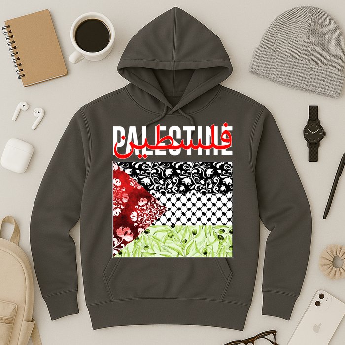 Support Palestine Flag Traditional Keffiyeh Floral Patterns Hoodie