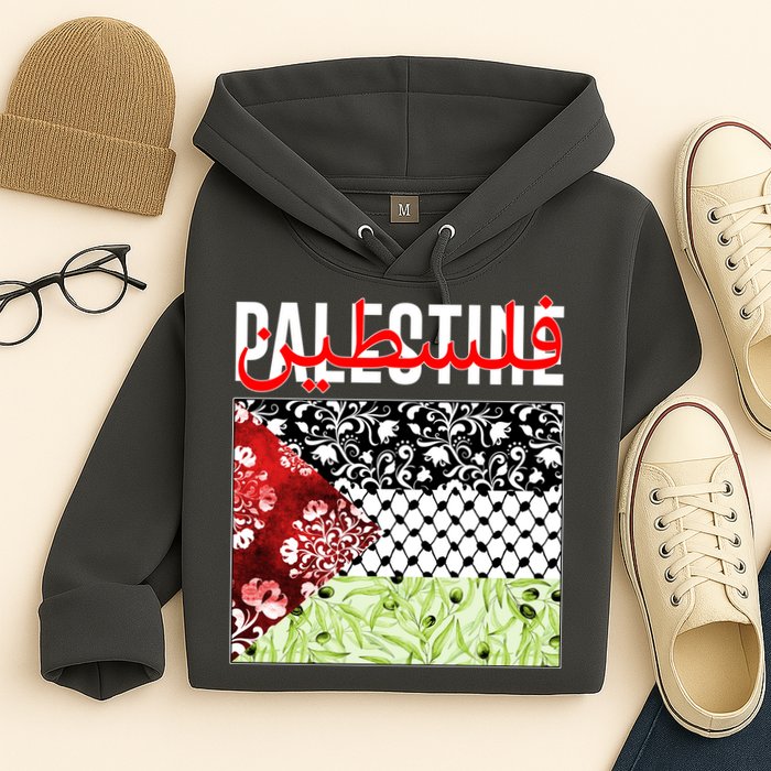 Support Palestine Flag Traditional Keffiyeh Floral Patterns Hoodie