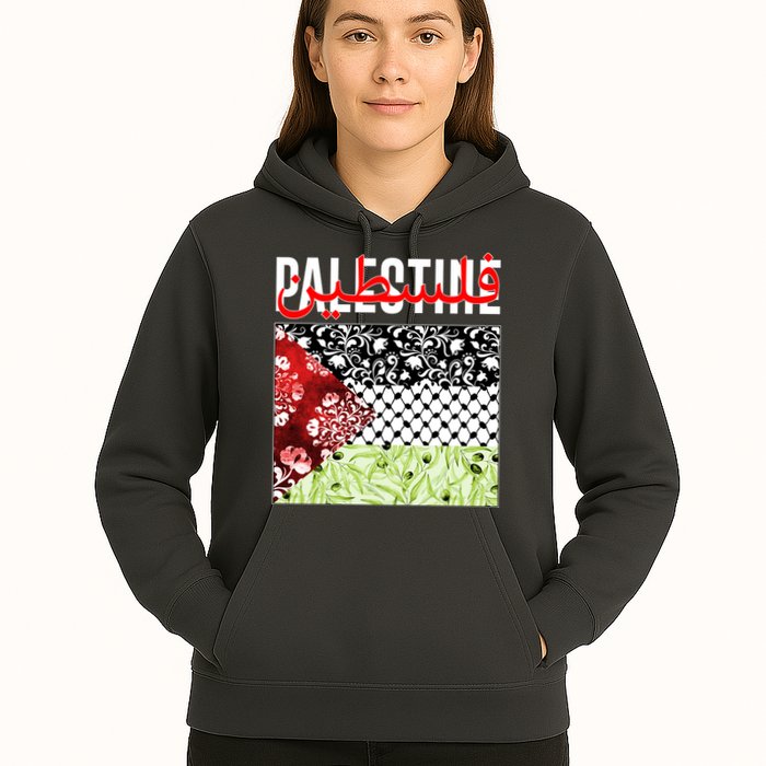 Support Palestine Flag Traditional Keffiyeh Floral Patterns Hoodie