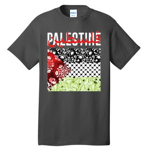 Support Palestine Flag Traditional Keffiyeh Floral Patterns Tall T-Shirt