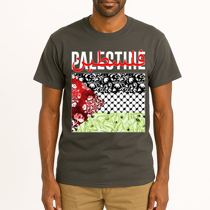 Support Palestine Flag Traditional Keffiyeh Floral Patterns Tall T-Shirt