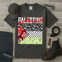Support Palestine Flag Traditional Keffiyeh Floral Patterns Tall T-Shirt