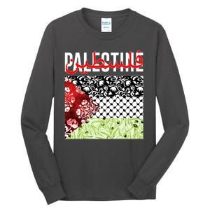 Support Palestine Flag Traditional Keffiyeh Floral Patterns Tall Long Sleeve T-Shirt