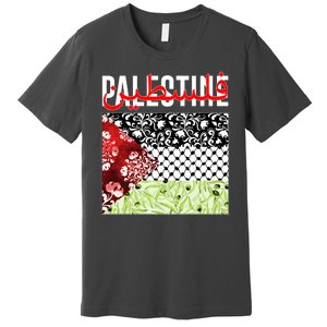 Support Palestine Flag Traditional Keffiyeh Floral Patterns Premium T-Shirt