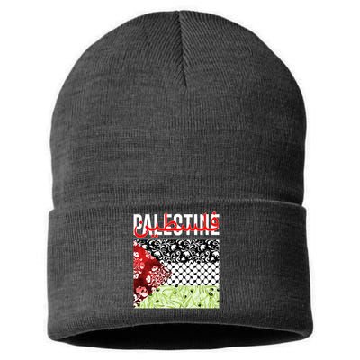 Support Palestine Flag Traditional Keffiyeh Floral Patterns Sustainable Knit Beanie