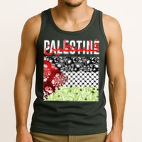 Support Palestine Flag Traditional Keffiyeh Floral Patterns Tank Top
