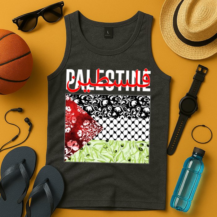 Support Palestine Flag Traditional Keffiyeh Floral Patterns Tank Top