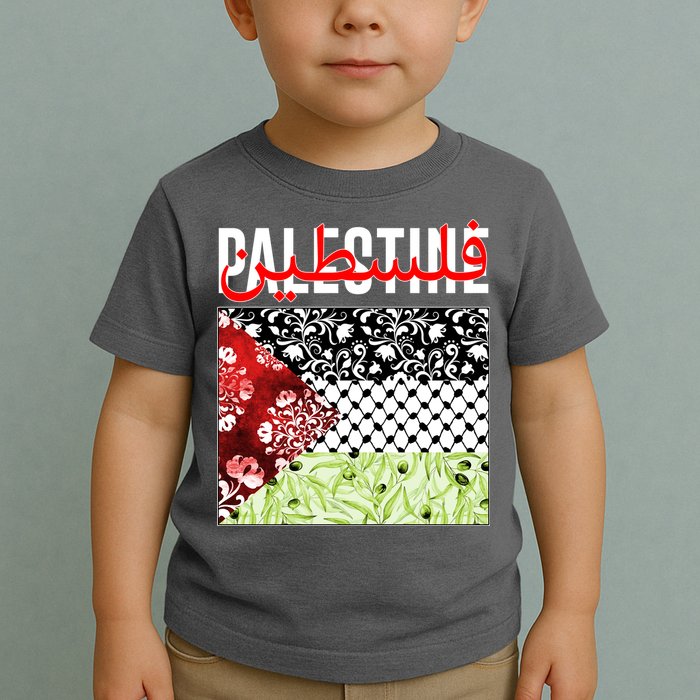 Support Palestine Flag Traditional Keffiyeh Floral Patterns Toddler T-Shirt