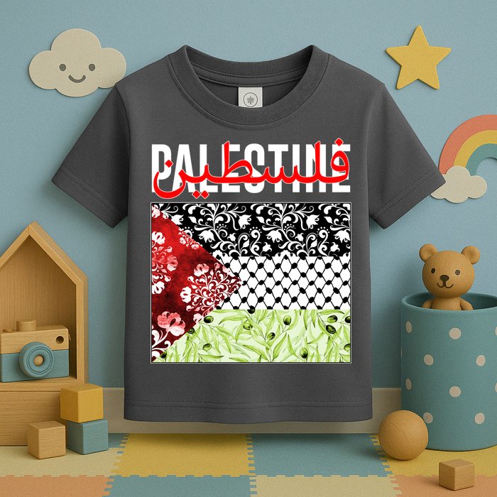 Support Palestine Flag Traditional Keffiyeh Floral Patterns Toddler T-Shirt