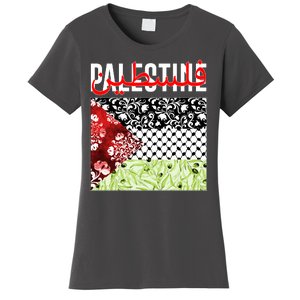 Support Palestine Flag Traditional Keffiyeh Floral Patterns Women's T-Shirt