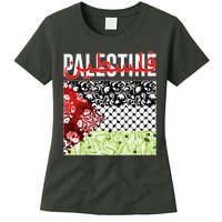 Support Palestine Flag Traditional Keffiyeh Floral Patterns Womens T-Shirt