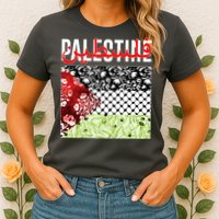 Support Palestine Flag Traditional Keffiyeh Floral Patterns Womens T-Shirt