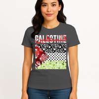 Support Palestine Flag Traditional Keffiyeh Floral Patterns Womens T-Shirt