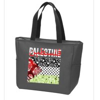 Support Palestine Flag Traditional Keffiyeh Floral Patterns Zip Tote Bag