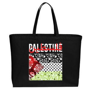 Support Palestine Flag Traditional Keffiyeh Floral Patterns Cotton Canvas Jumbo Tote