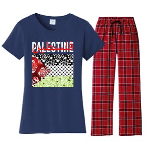 Support Palestine Flag Traditional Keffiyeh Floral Patterns Women's Flannel Pajama Set